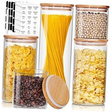 Glass Jars with Bamboo Lids Muti Size Set of 5 , Glass Multi Size Set-5Pack