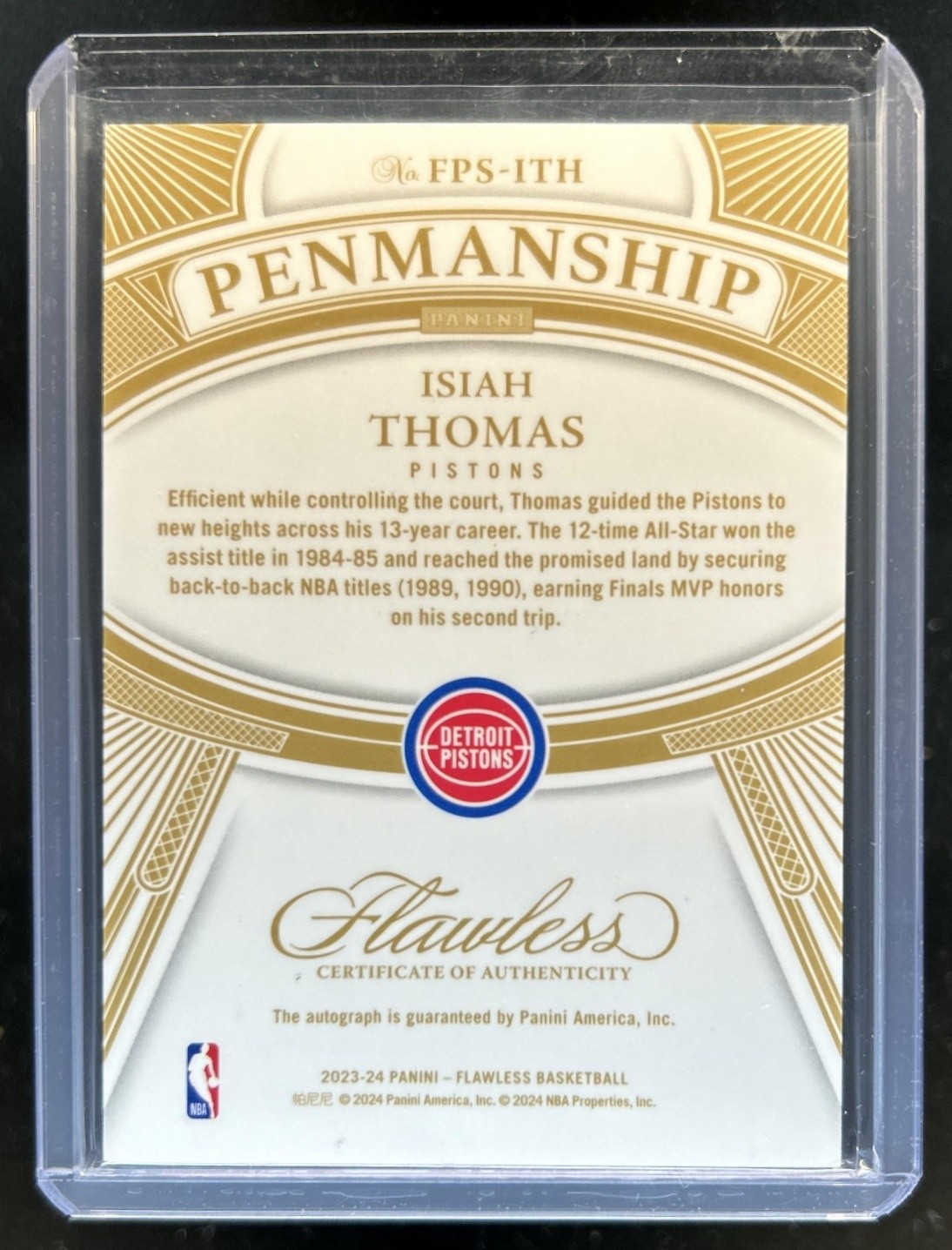 2023-24 Panini Flawless Isiah Thomas Penmanship Gold Auto Autograph #/10 Pistons view 2