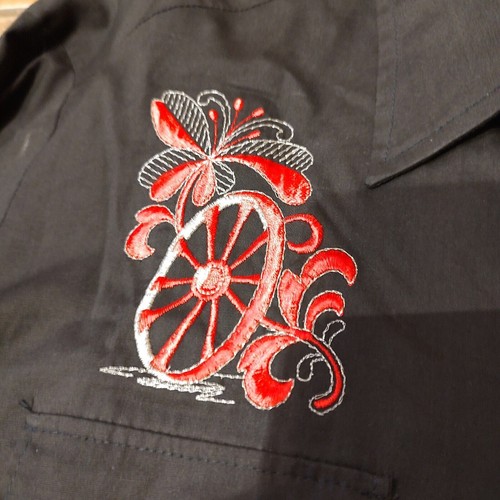 Vintage H Bar C Long Tail Black Embroidered Western Button Up Shirt Long Sleeve - Picture 9 of 10