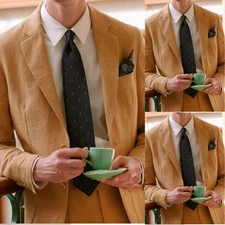 Linen Men's Suits Notch Lapel Summer Jacket Leisure Coat Beach Wedding Blazer