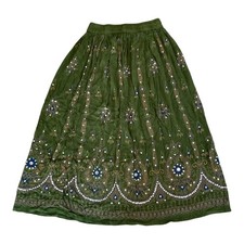 Indian Long Sequin Skirt Boho Bollywood Belly Dance Hippie Gypsy Mehndi Green OS