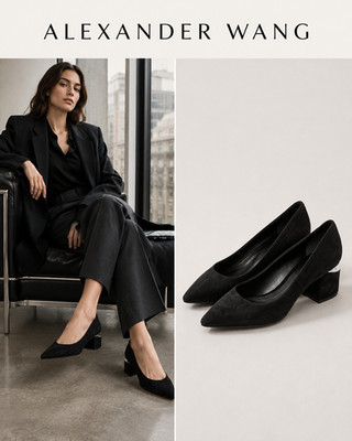 Alexander Wang Simona Black Suede Pointed Toe Cutout Block Heel Pumps EU39/US8.5