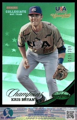 2013 Panini USA Baseball #127 Kris Bryant National Team /199 Mirror Green 2.2J