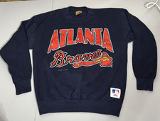 Nutmeg Mills L Large Sweatshirt Atlanta Braves Blue USA 1990 Vintage MLB Mens