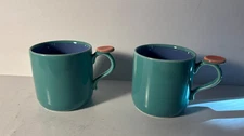 Set of 2 Lindt-Stymeist Colorways Thumbprint Coffee Cup Mug Orange Teal Blue