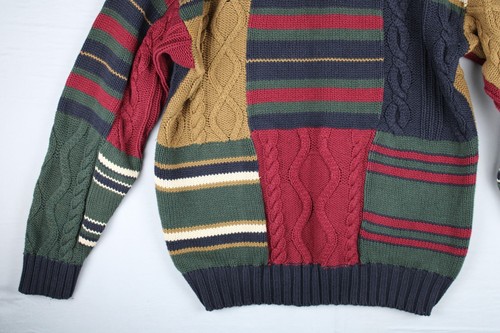 Maglione pescatore vintage legno e grigio uomo grande maglia grossa cotone colorblock - Foto 12 di 16