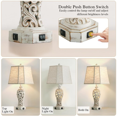 Set of 2 Rustic Table Lamps for Living Room Bedroom, Farmhouse Vintage Nights... - Picture 3 of 9