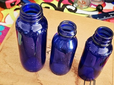 3 Vintage Bromo Seltzer Colbalt Blue Bottles