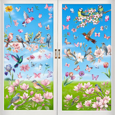 Spring Summer Window Clings - 9 Sheets 69Pcs Colorful Floral Bouquet Butterfl...