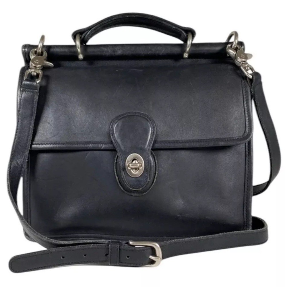 バッグ Vintage COACH Willis 9870 Black USA Vintage Coach Court Bag Black Leather Satchel Crossbody