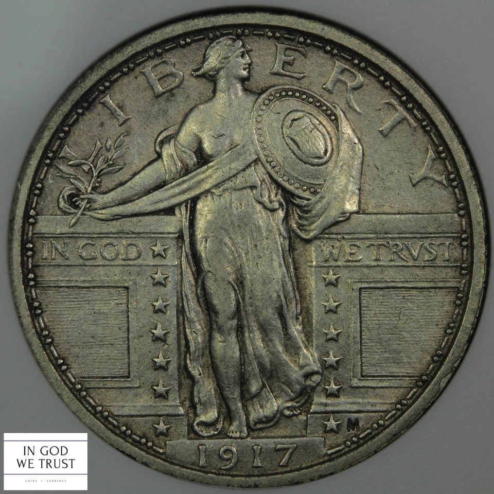 1917 Tipo 1 Standing Liberty Cuarto Antiguo Jabón Soporte ANACS AU 50 (Casi FH) Foto 3 de 4