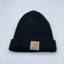 Carhartt Knit Cuffed Beanie Hat Unisex Kids Small Black Acrylic Logo Patch