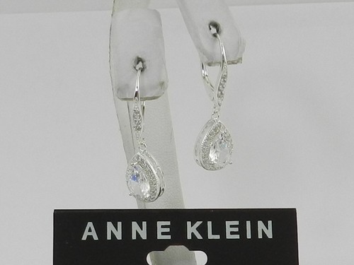 ANNE KLEIN Silver Tone Crystal and Pavé Drop Earrings