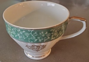 Vintage Bone China Tea Cup Made In Japan Green Floral Pattern with Gold Trim