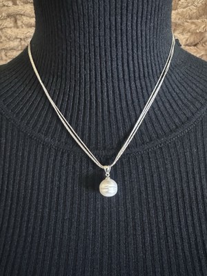 925 Silver Italy Authentic Pearl Pendant 3 Strands Chain Necklace 17 
