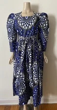 KEMI TELFORD Blue Cotton Print Dress L NEW WITH TAGS