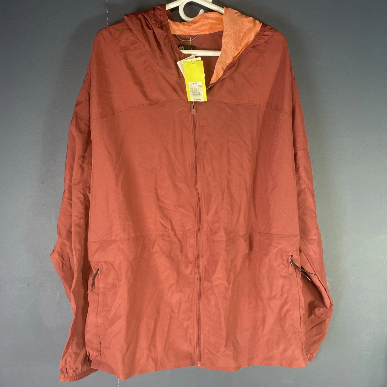 NWT All in Motion Men's Packable Full Zip Hooded Jacket Dark Red 2XL