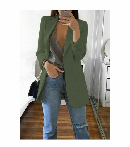 New Longline Blazer Women Suit Slim Ladie Coat Formal Jacket Slim Plus Size 6-22 - Picture 20 of 44