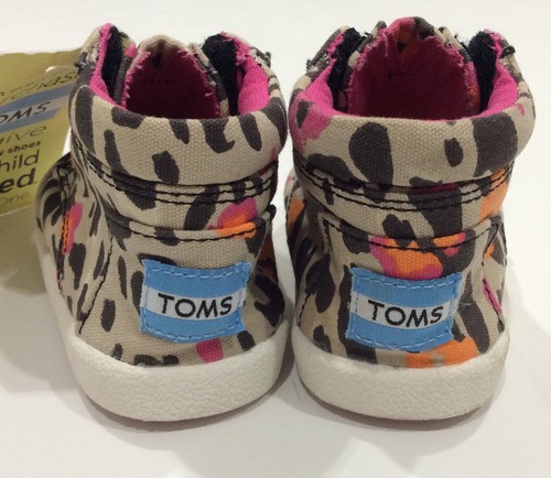 *NEW* TOMS Toddler Girls Paseo Fuchsia Floral Leopard Print Slip-On Sneaker Sz 3 - Picture 2 of 10