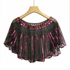 Women Sequin Beaded Cape Shrug Bolero Wrap Shawl Vintage Retro Banquet Party
