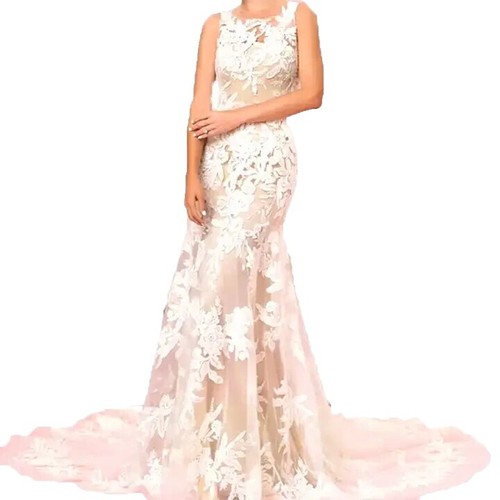 love in your eyes ivory knotted mermaid maxi dress Ivory Long Sleeve Cape Lace Mermaid Wedding Dress with Appliques, White-Nude / 20