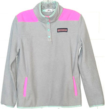 Vineyard Vines Girls XL Fleece Quarter-Snap Pullover Sweatshirt Gray/Pink