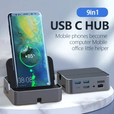 Type-C HUB Docking Station USB Multiport 9 in 1 VGA HDMI Rj45 for Switch Laptop