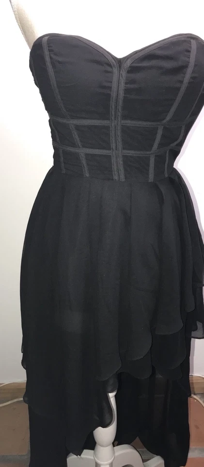 Vestido de fiesta Ark & Co S mediano alto bajo novia sin tirantes forrado de gasa negro  Foto 4 de 4