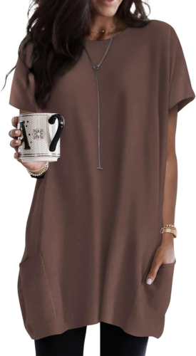 Womens Summer 2025 Casual Short Sleeve Shirts Loose Fit Oversized Tshirts Tunic
