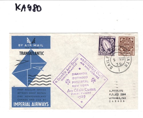 IRELAND EIRE Air Mail Cover FIRST FLIGHT CANADA Winnipeg Dublin 1939 KA980 - Picture 13 of 14