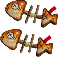 2Pcs Interactive Fish Bone Cat Toys Silvervine Chewing Toy for Cats