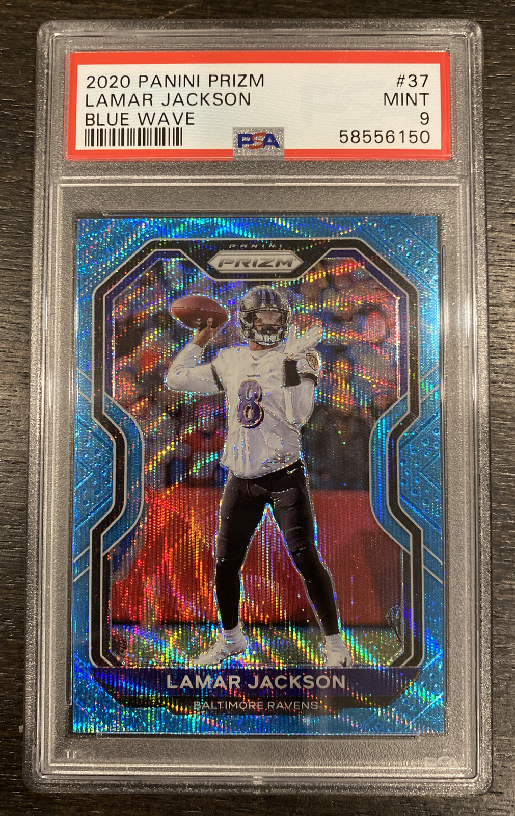 2019 LAMAR JACKSON Panini Prizm #37 BLUE Wave /199 PSA 9 Mint Baltimore RAVENS