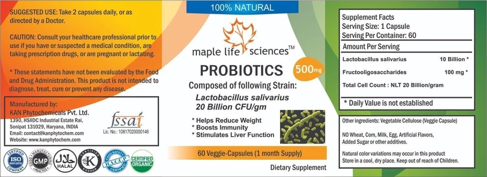 Probiotic Lactobacillus Salivarius 20 Billion CFU/gm Capsules - 500mg - AU Stock - image 3 of 3