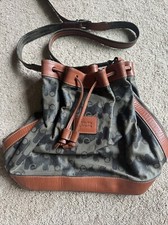 Valextra Vintage Patterned Grey Black Brown Leather Cinch Shoulder Bag