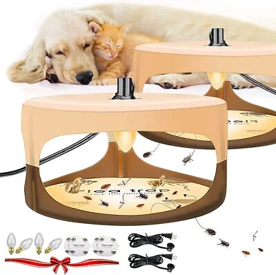 BORUIT 2X Electric Flea Trap Killer Lamp Pest Control Sticky Refill Non-Poisonous+Bulbs