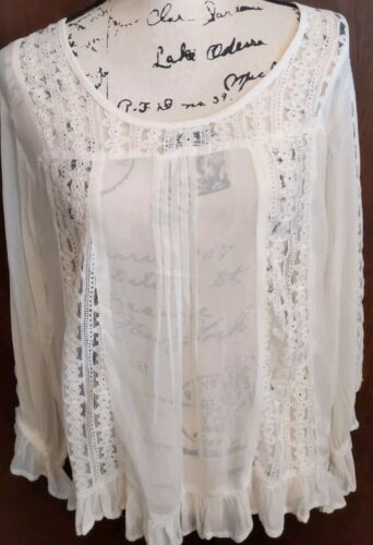 World Market Top Ivory Cream Lace Sheer Isabella Blouse Romantic Boho Womens S/M