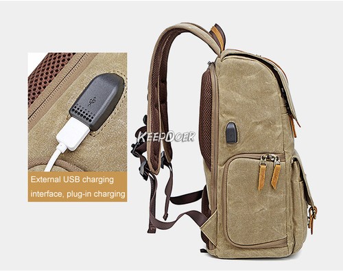 Vintage Canvas DSLR Camera Backpack Bag Case 15.6'' Laptop For Canon Nikon Sony - Picture 17 of 24