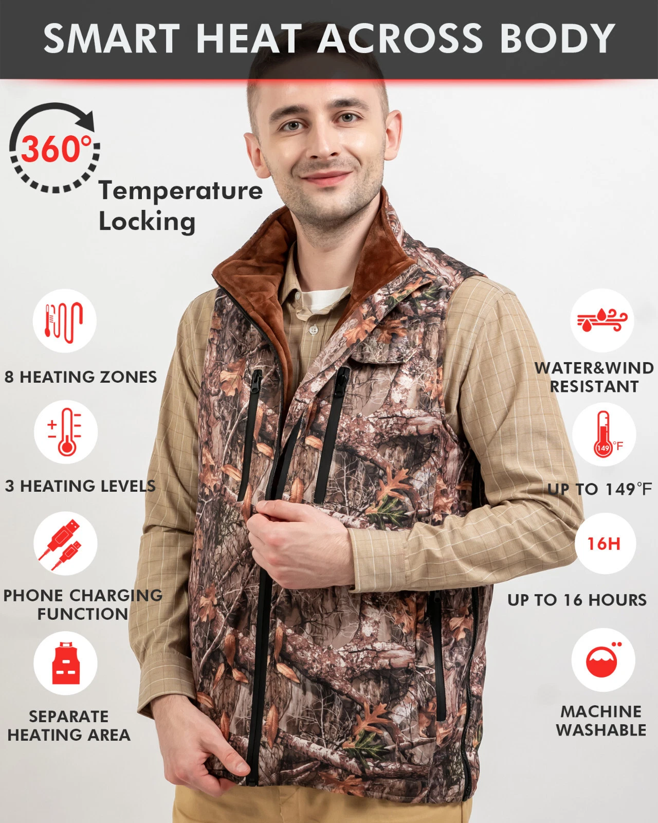 7.4V Battery Heated Vest for Hunting Electric Size Adjustable Heating Vest