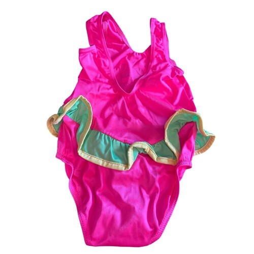 Vibrant Pink Girls' Swimsuit with Cartoon Print and Mint Green Trim A-765 - Picture 2 of 2