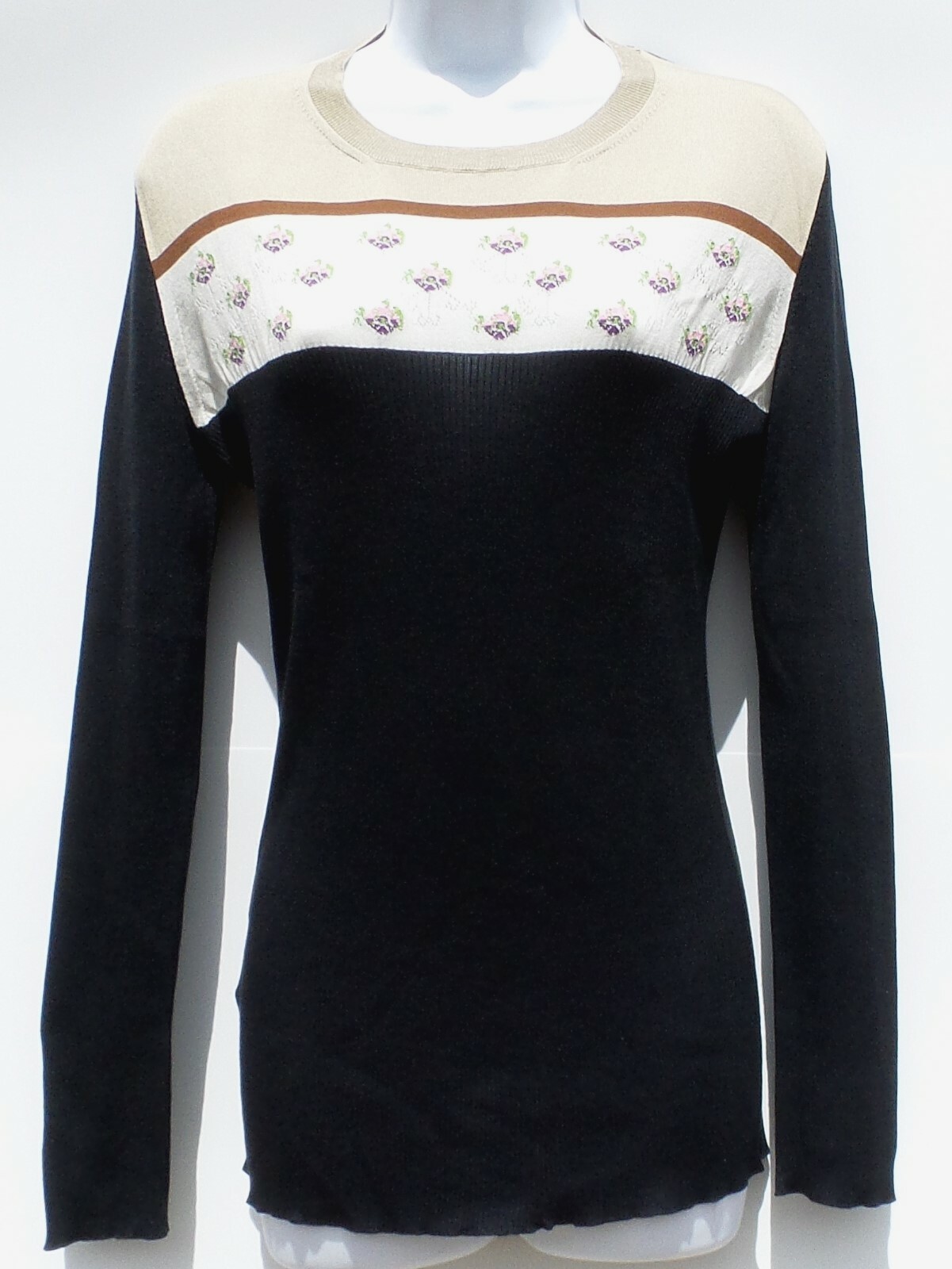 PRADA Black Navy Rib Knit Beige Ivory Pink Floral… - image 1