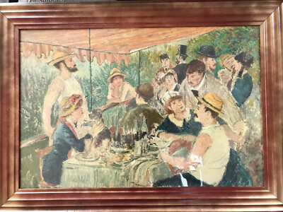 Nach Renoir (Pierre Auguste) Vintage Ölskizze Mittagessen der Bootsparty