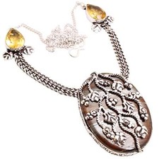 Iron Tiger's Eye Gemstone Silver Plated Handmade Jewelry Necklace 33 Gms N-1628