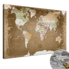 Lana KK® Leinwandbild - Weltkarte Oldstyle - Reise Pinnwand, Deutsch