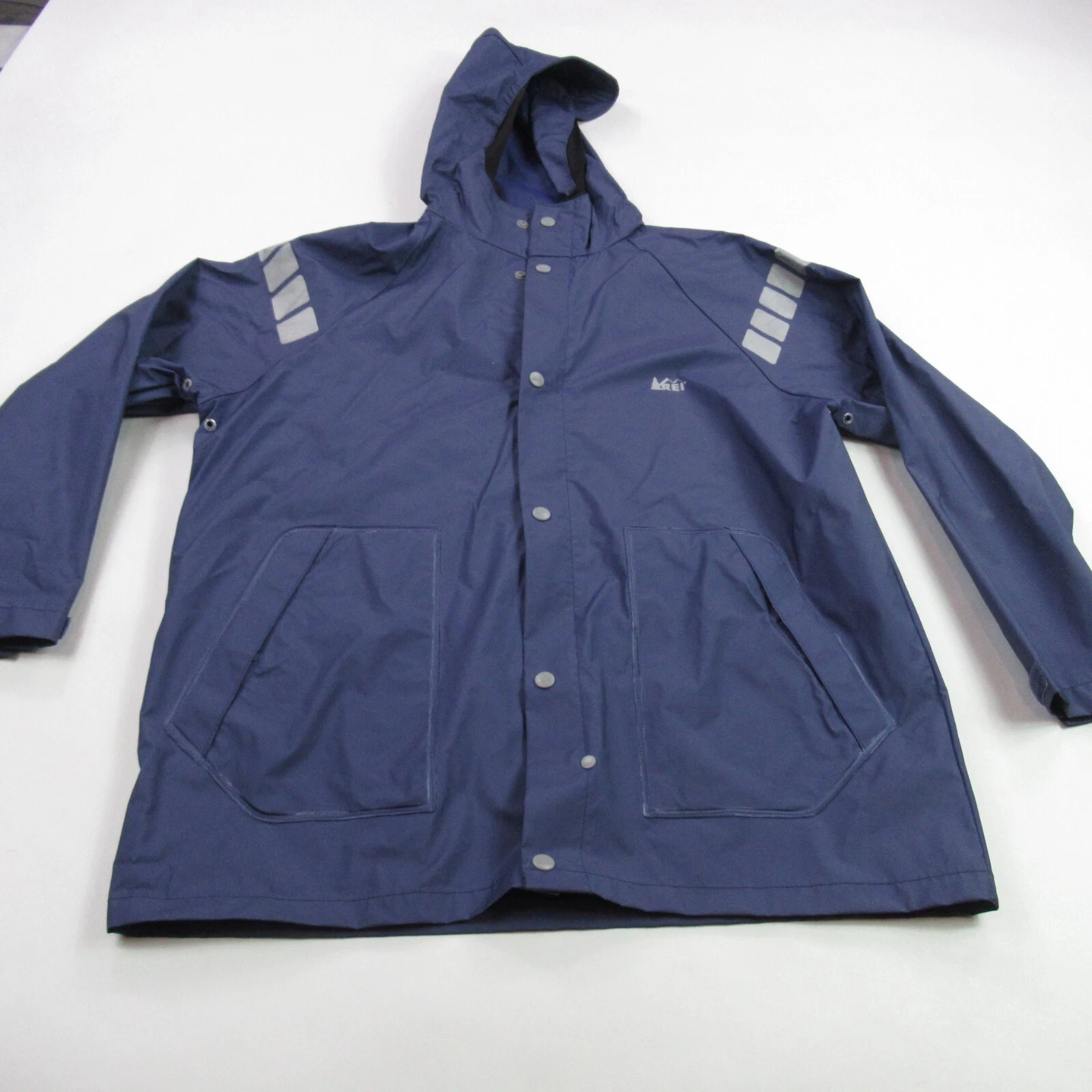 REI Jacket Boys Large Blue Shell Long Sleeve Full Zip Pockets Outdoor Hood