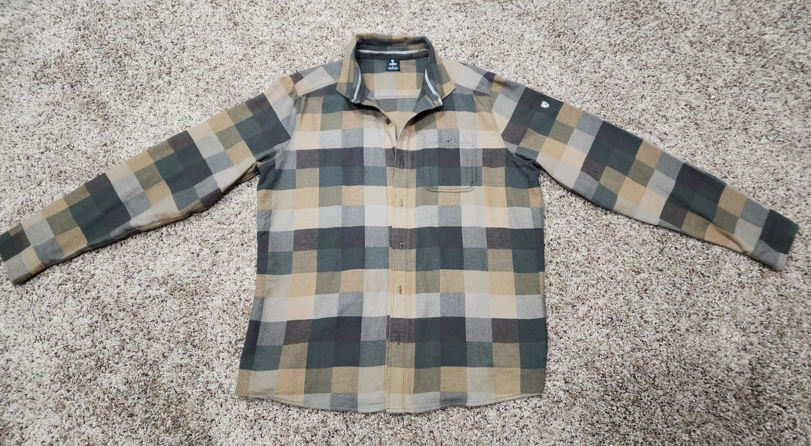 Kuhl Shirt Mens Large Gray Plaid Button Up Lightweight Flannel Outdoor Hiking