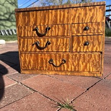 Antique Japanese Sewing Box Haribako Tansu 5 Drawers Plus Flip Top With 2 Trays
