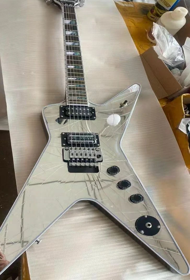 6 String Electric Guitar Broken Mirror Guitar Black Paint Guitar Free Shipping