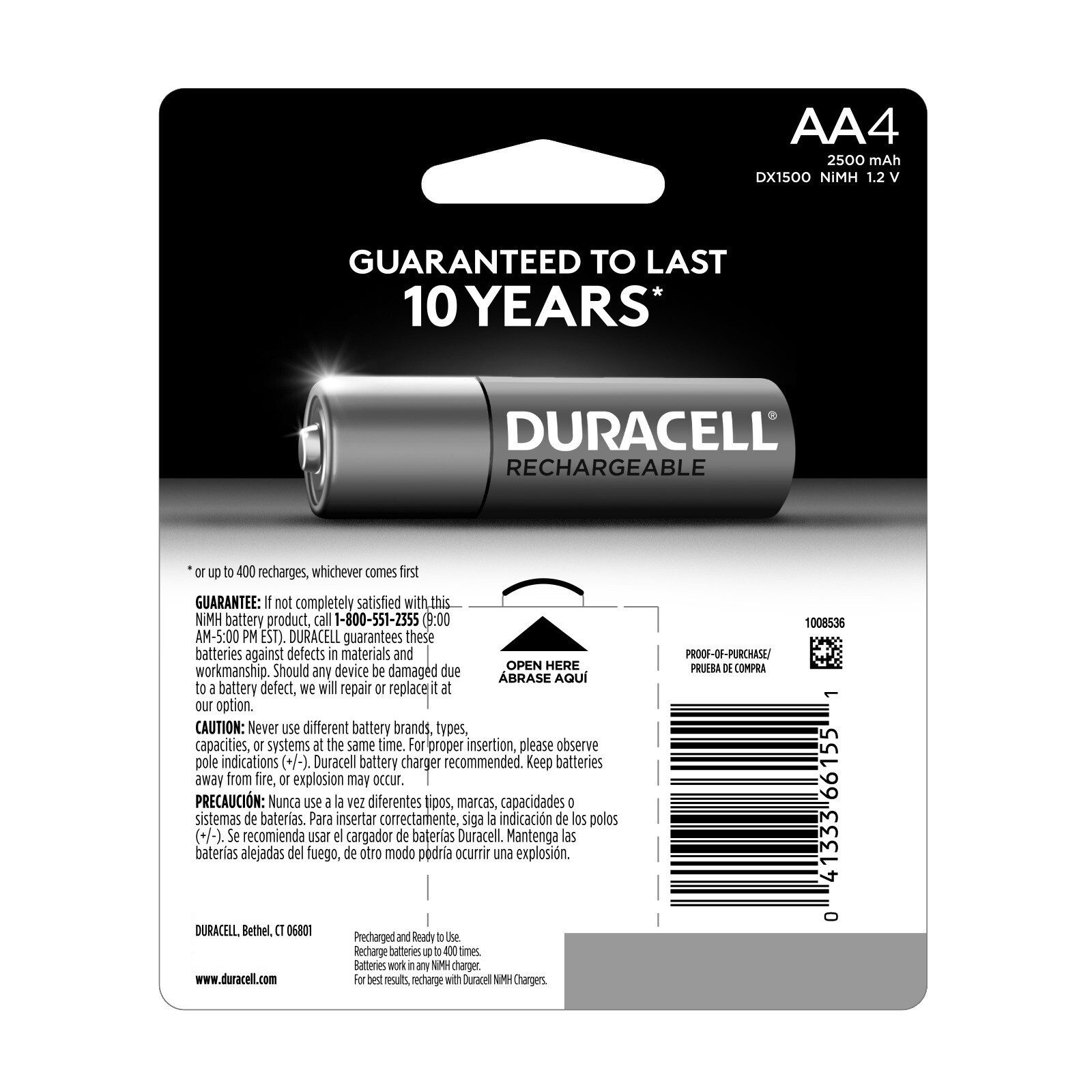 4 Duracell AA Rechargeable NiMH Batteries (2500 mAh, DX1500) eBay