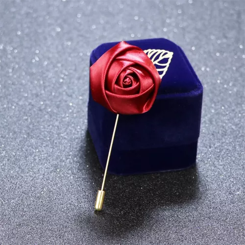 Mens Rose Brooch Flower Brooch Boutonniere Suit Lapel Wedding Pin Tassel Chain - Picture 21 of 95