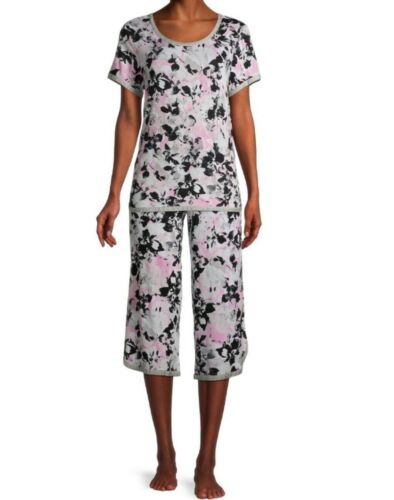 2 PCS GRAY TOP SECRET TREASURES & GRAY MULTI FLORAL CAPRI PANTS PAJAMA 3X